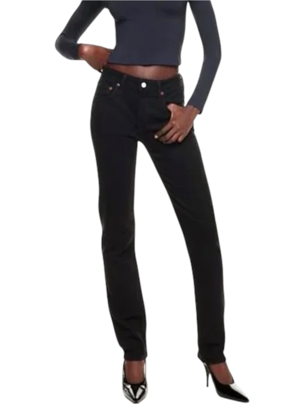 Agolde Black Devon Mid Rise Stretch Stovepipe Leg Jeans (27x31)